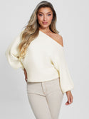White Isadora Off-Shoulder Knit Top | GUESS Women's Apparel | front view