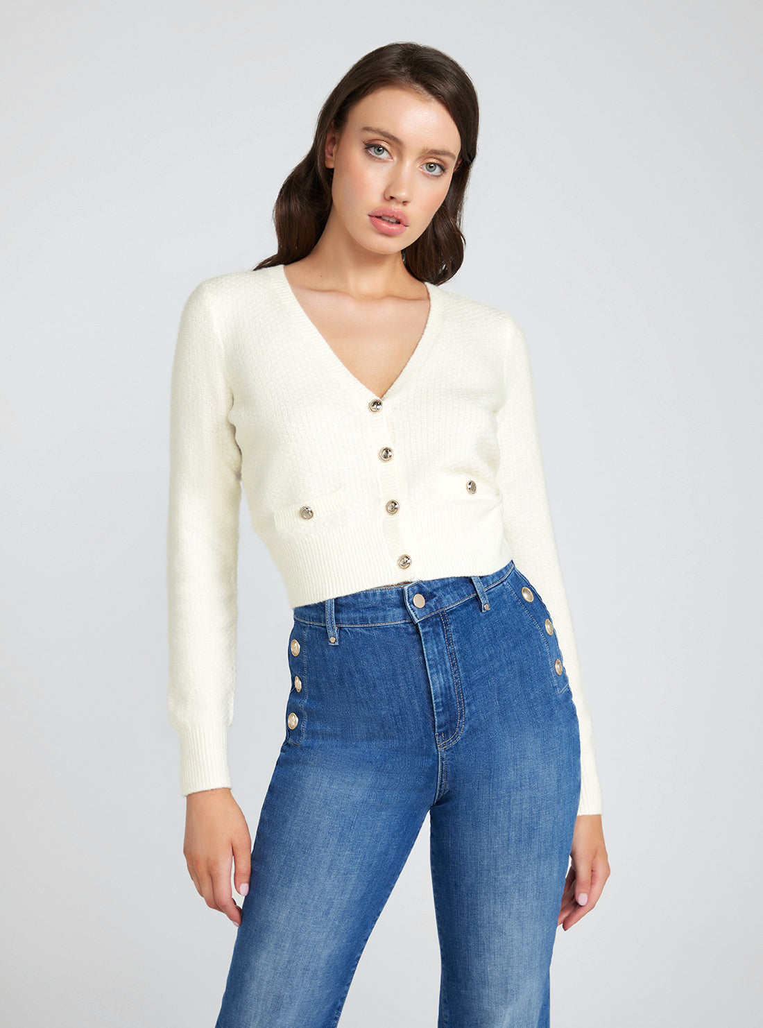 White Sophie Knit Top | GUESS Women's Apparel | front view