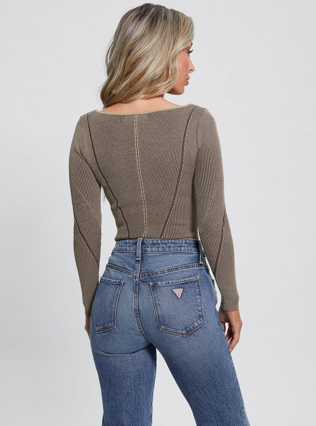 Eco Brown Blandine Knit Top | GUESS Women's Apparel | back view
