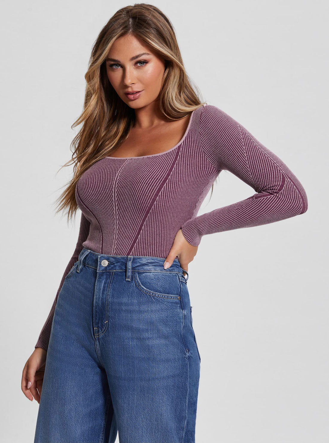 Eco Purple Blandine Knit Top | GUESS Women's Apparel | front view