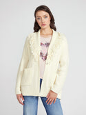 GUESS Cream White Long Sleeve Cardigan Sweater front view