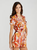 Eco Orange Butterfly Print Cindy Linen Romper | GUESS Women's Apparel | front view