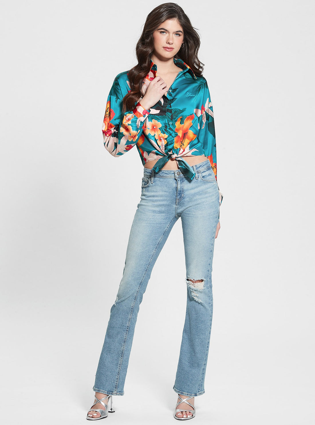 GUESS Green Floral Bowed Jun Shirt  full view