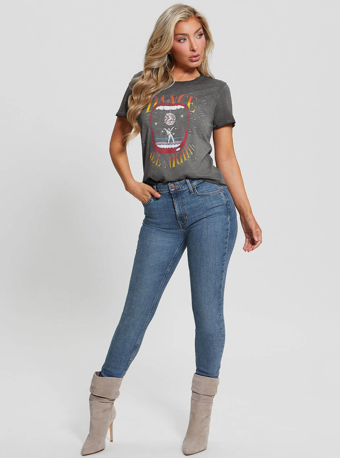 Grey Dance All Night Graphic T-Shirt | GUESS Women's Apparel | full view