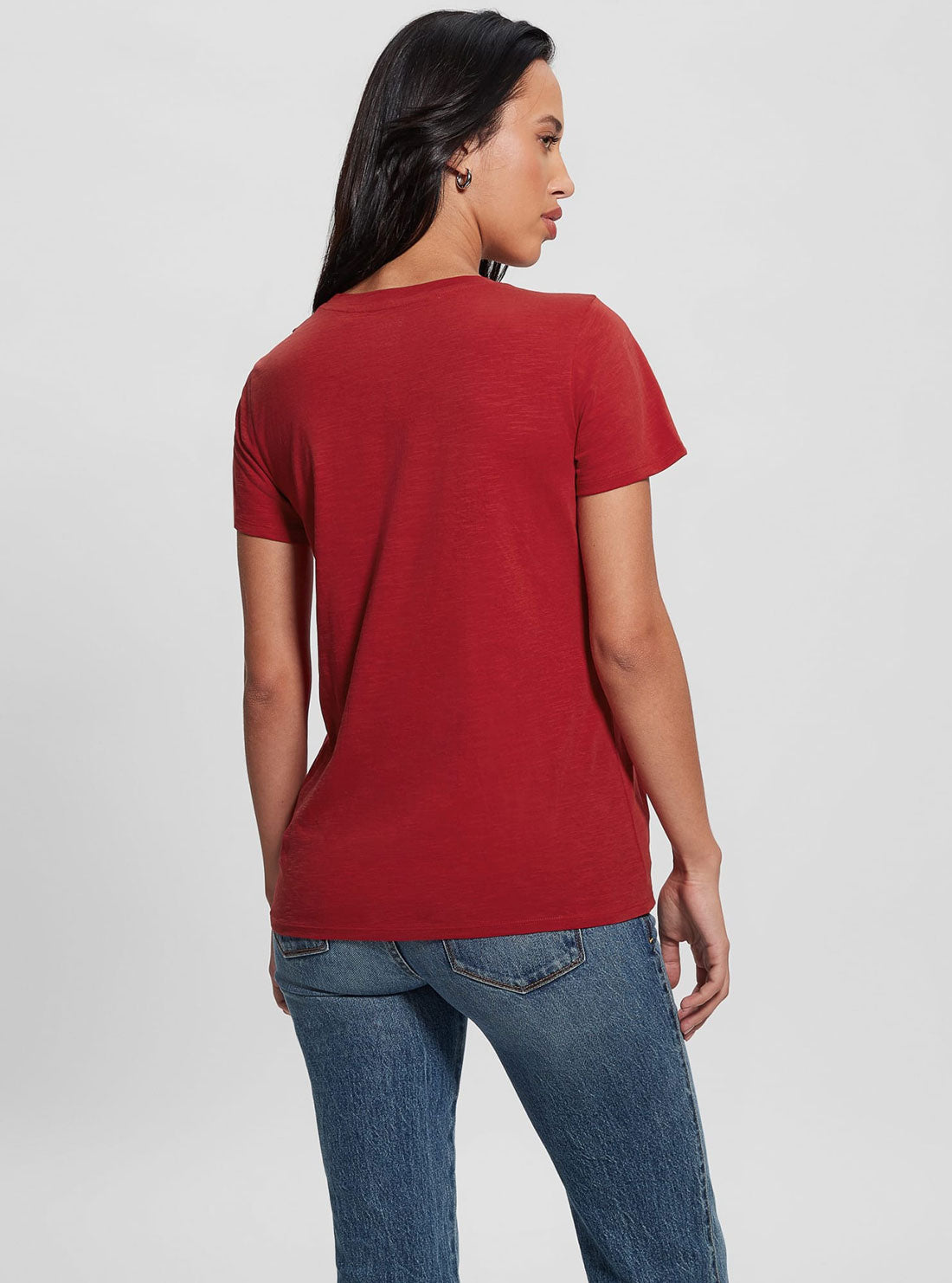 Eco Red 1981 Crystal logo T-Shirt | GUESS Women's Apparel | back view
