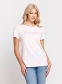 GUESS Eco Light Pink 1981 Crystal Logo T-Shirt front view