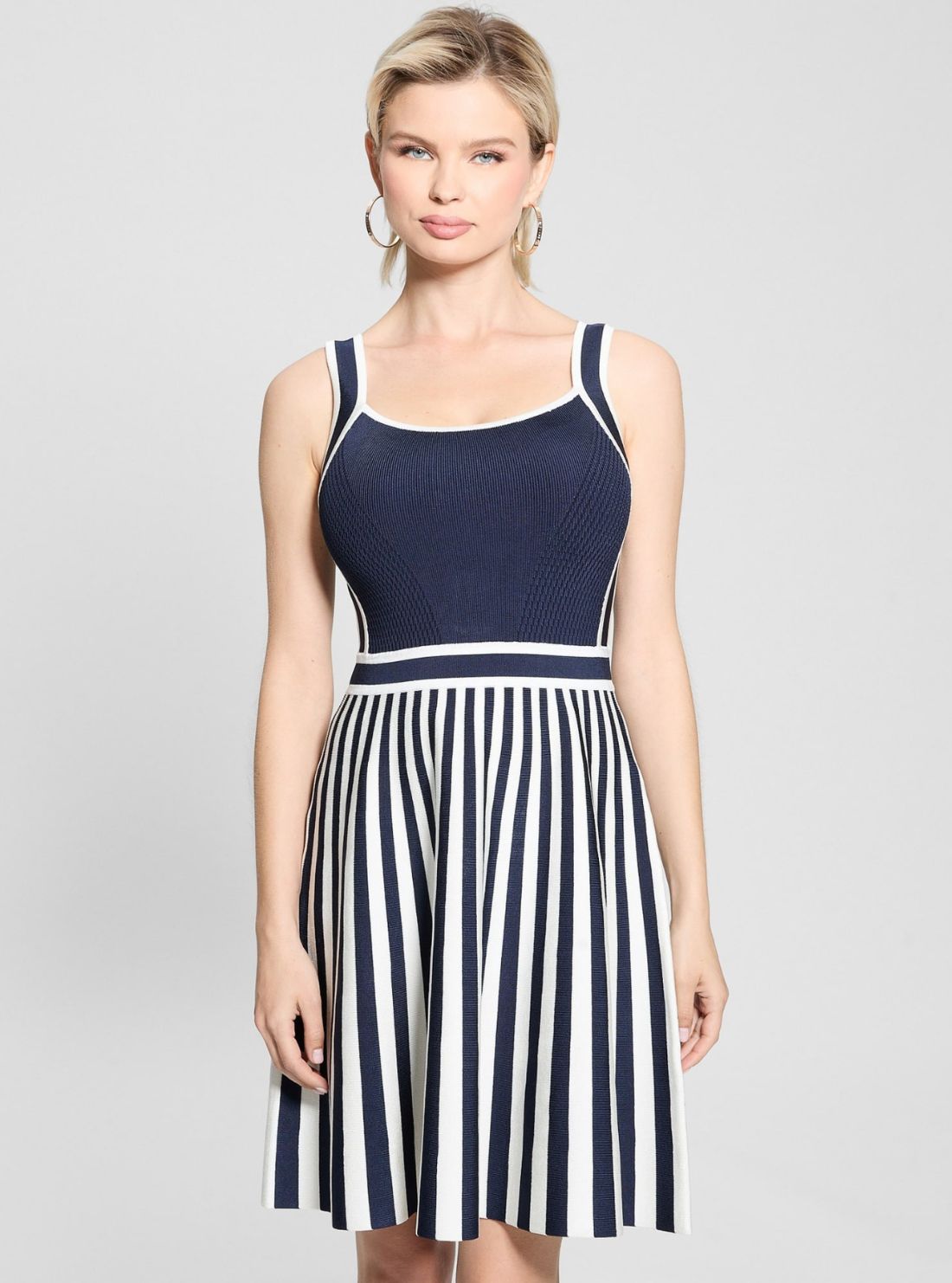 GUESS Womens Blackened Blue Mirage Nautical Mini Dress W3GK70Z2XY0 Front View_2