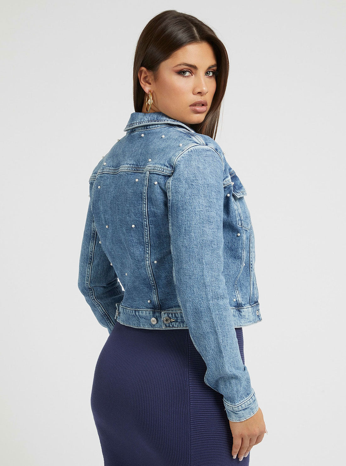Blue Adoria Denim Jacket | GUESS Women's | Back view
