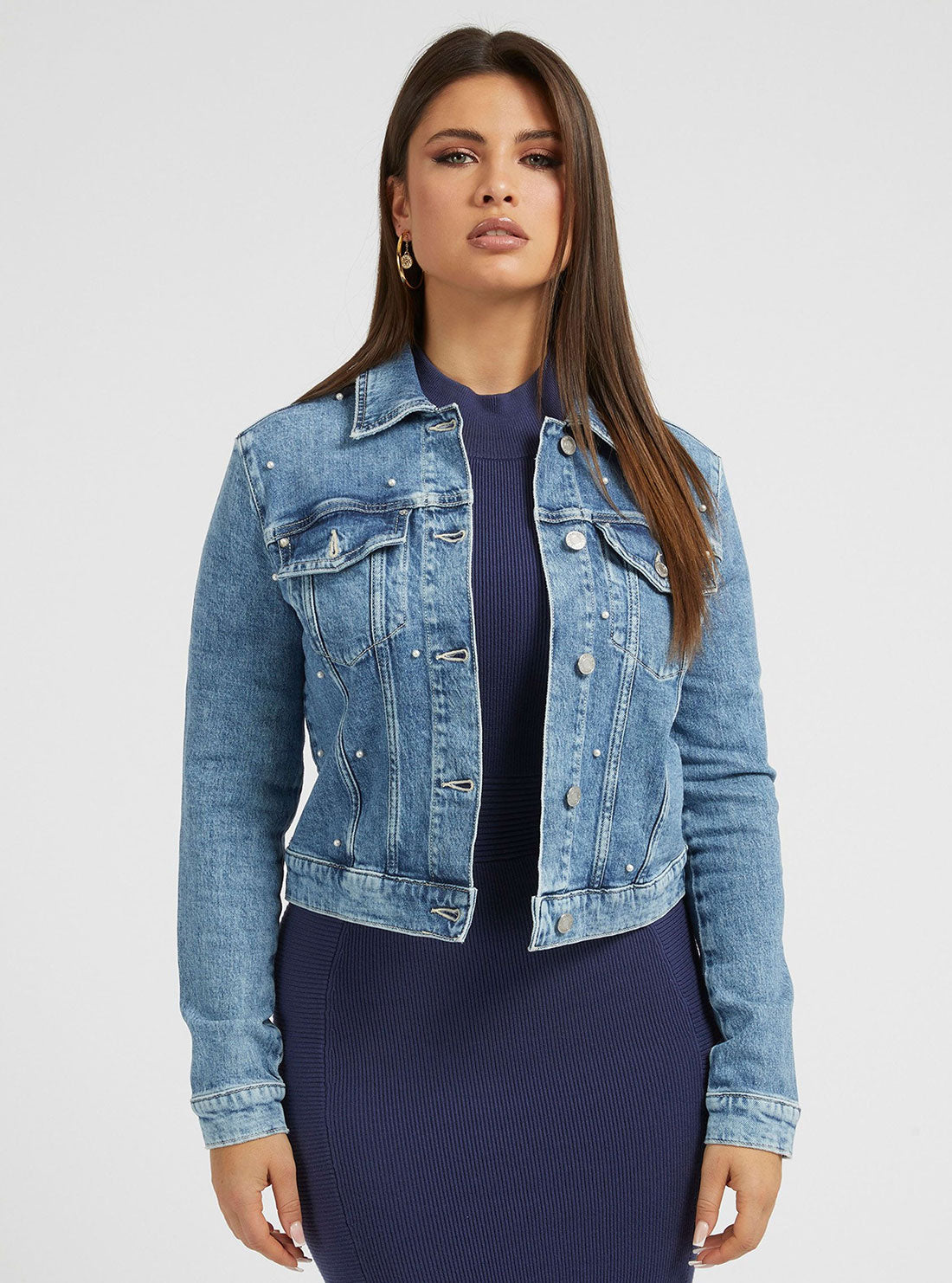 Blue Adoria Denim Jacket | GUESS Women's | Front view