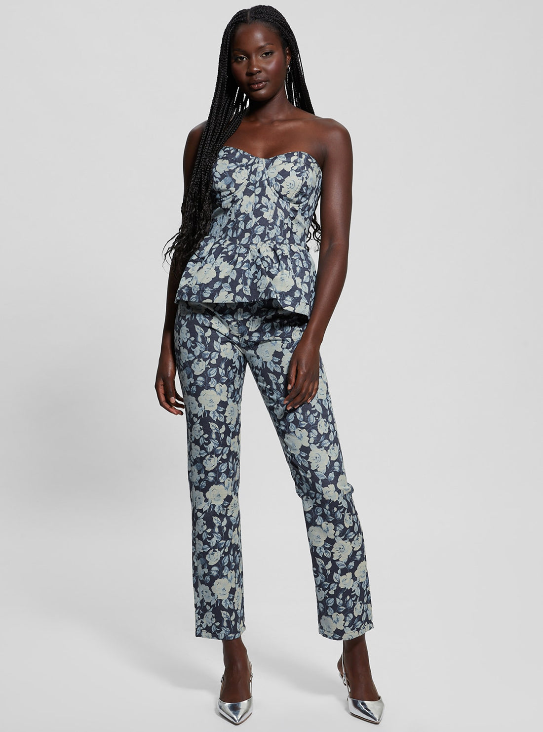 Blue Floral Girly Jacquard Pant