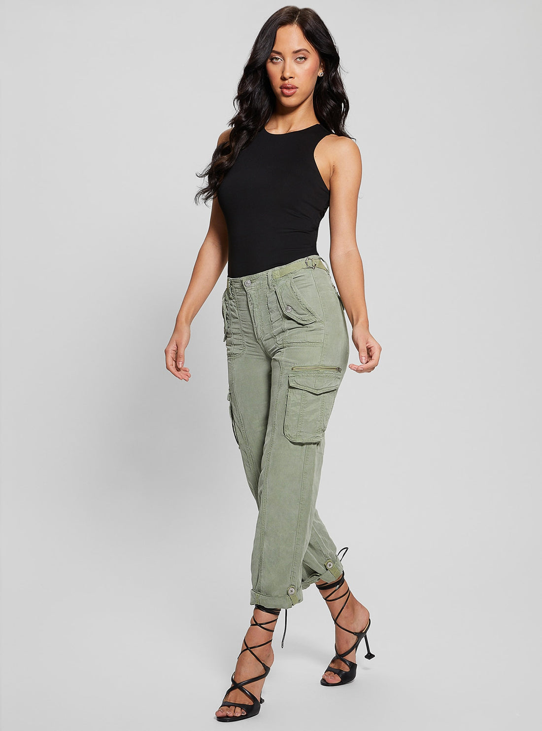 GUESS Khaki Green Nessi Cargo Pants full view