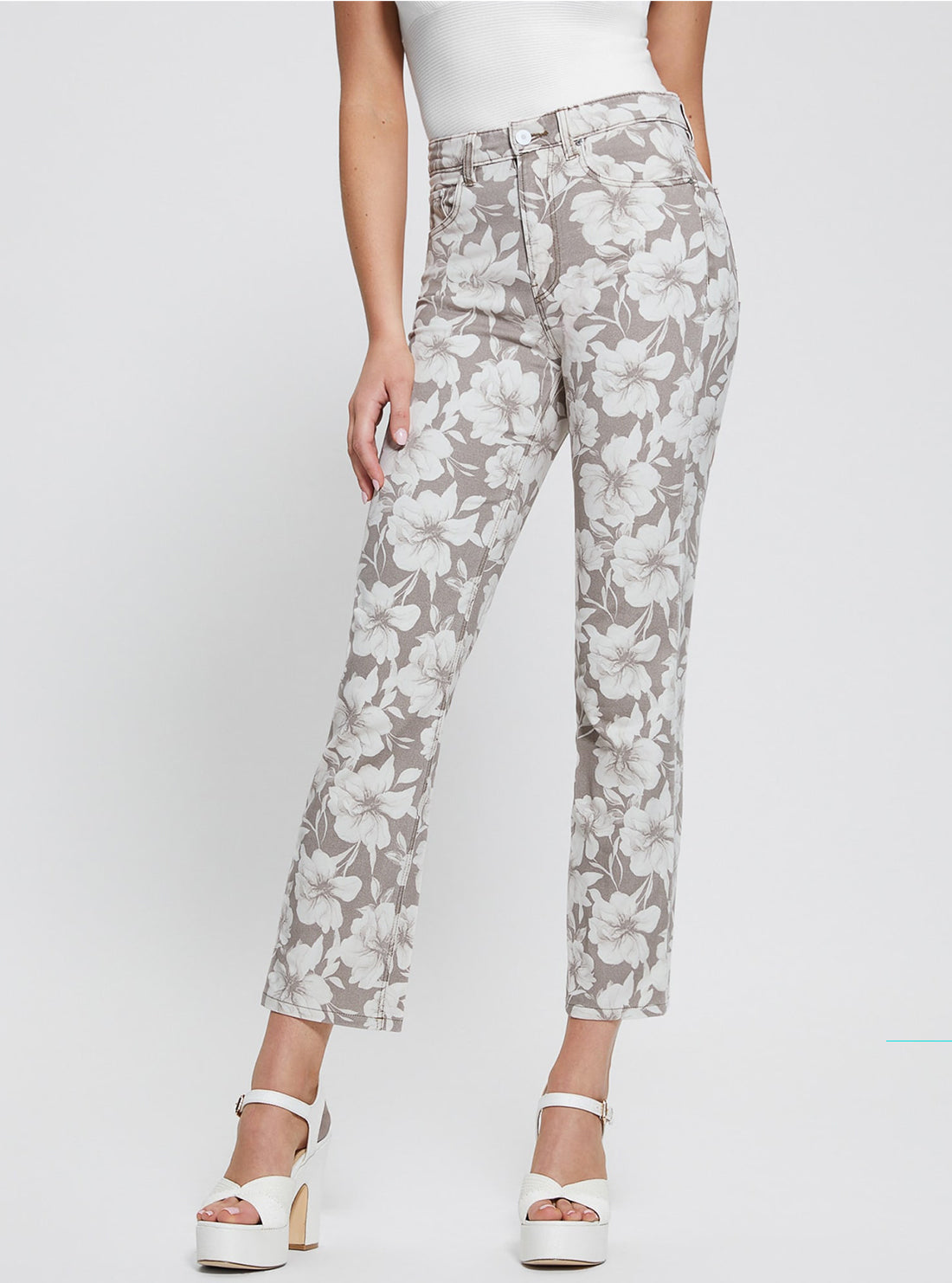 GUESS Floral Print High-Rise Girly Pants front view