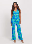 GUESS Blue Floral Print Emily Jumpsuit front view