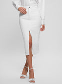 GUESS White Mila Denim Midi Skirt front view