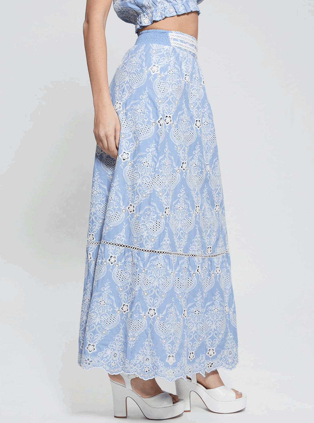 Blue Frida Embroidered Maxi Skirt