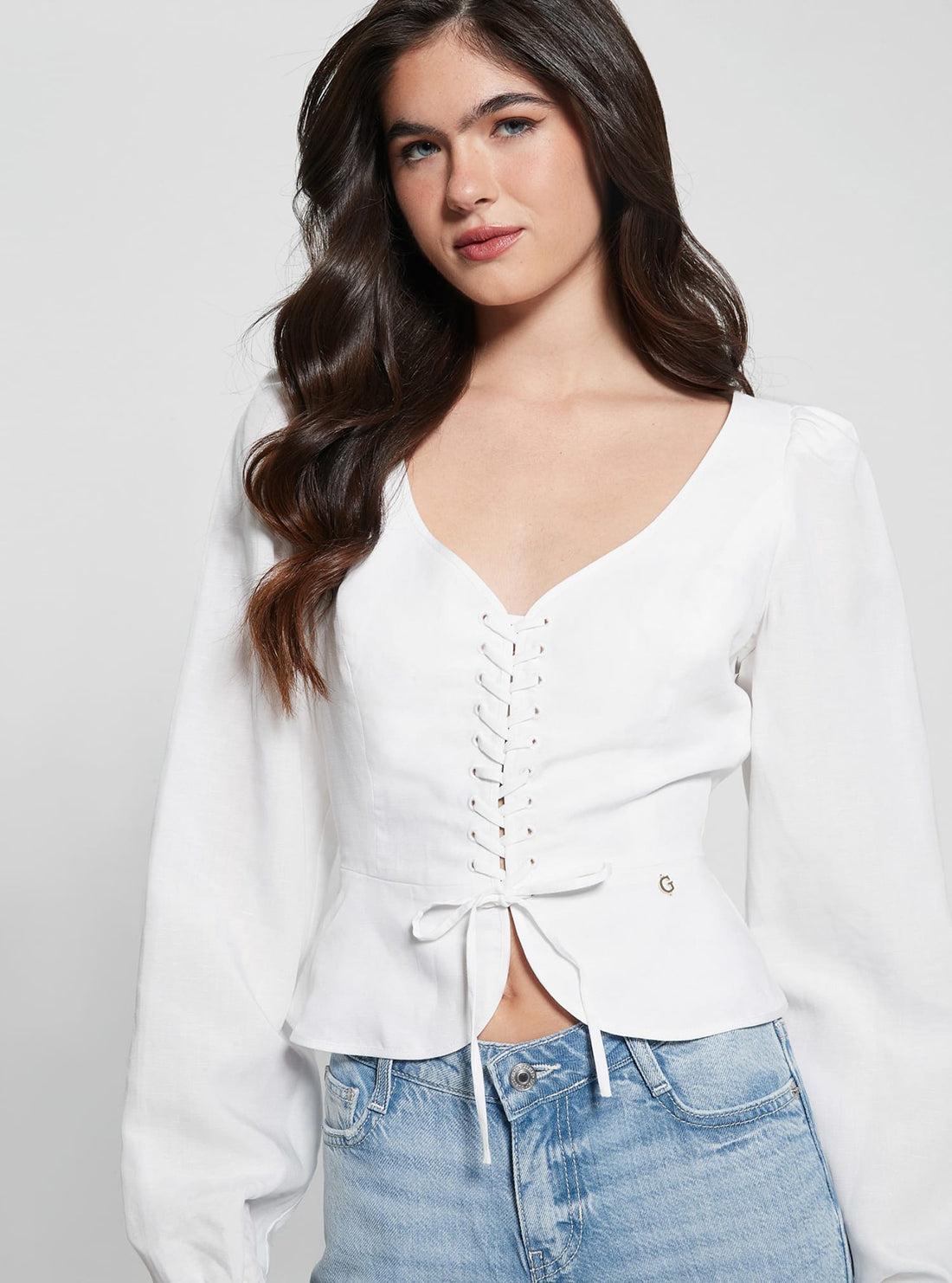 GUESS Eco White Federica Lace Up Top detail view