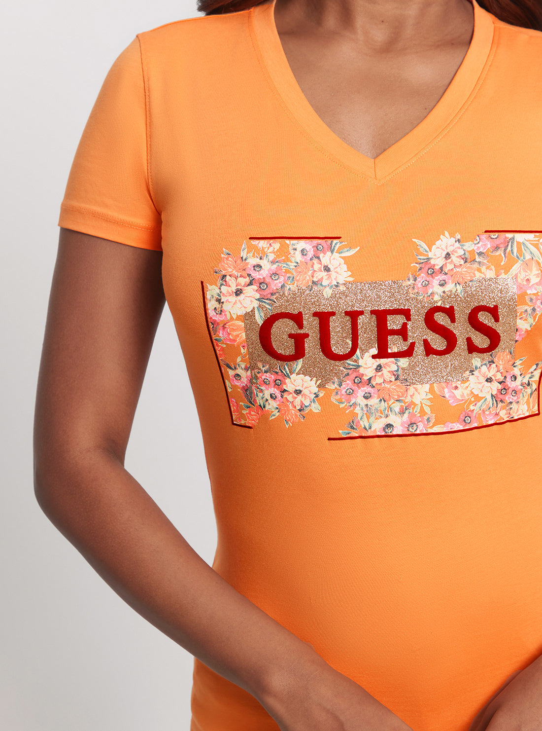 GUESS Eco Orange Flowers Logo T-Shirt detail view