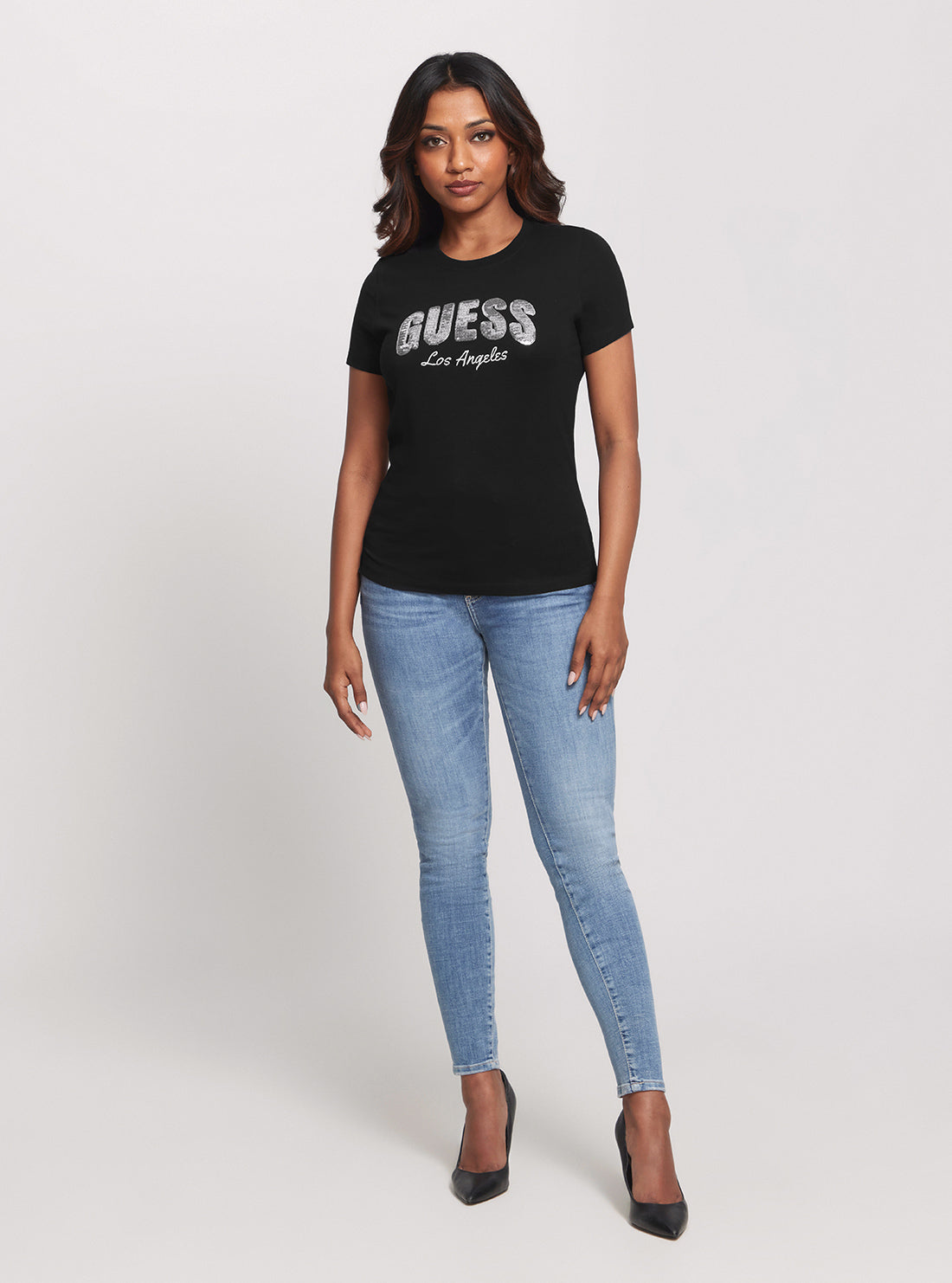 GUESS Eco Black Sequins Logo T-Shirt full view