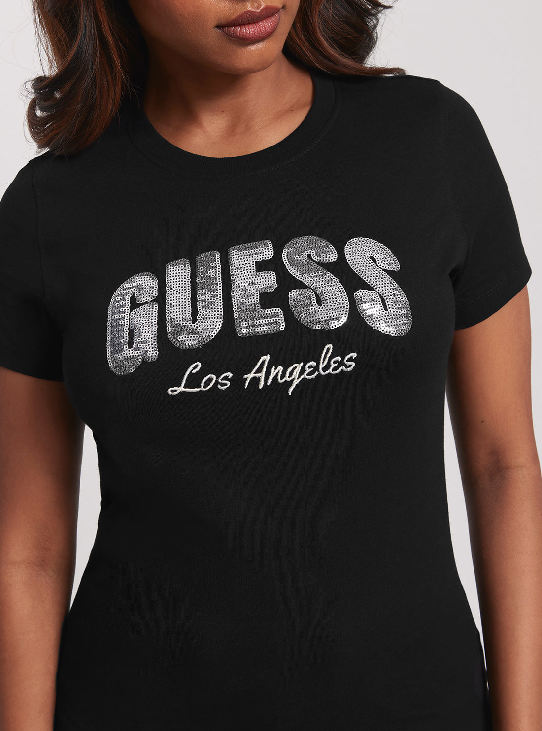 GUESS Eco Black Sequins Logo T-Shirt detail view