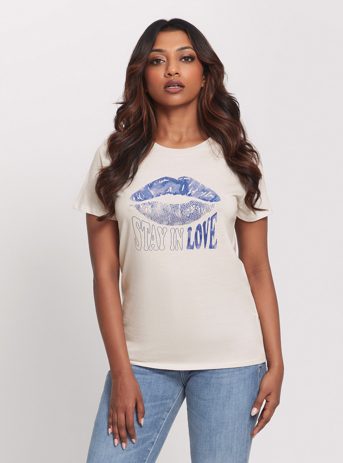 GUESS Eco Grey In Love Lips T-Shirt front view