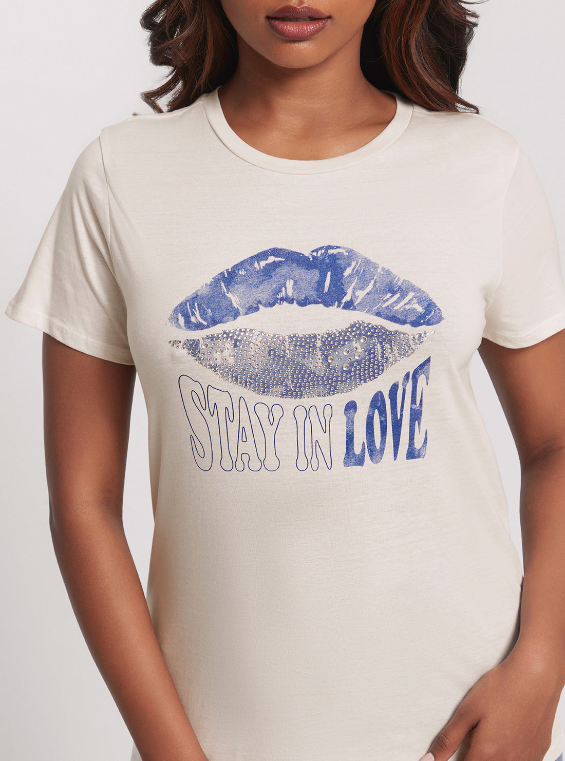 GUESS Eco Grey In Love Lips T-Shirt detail view