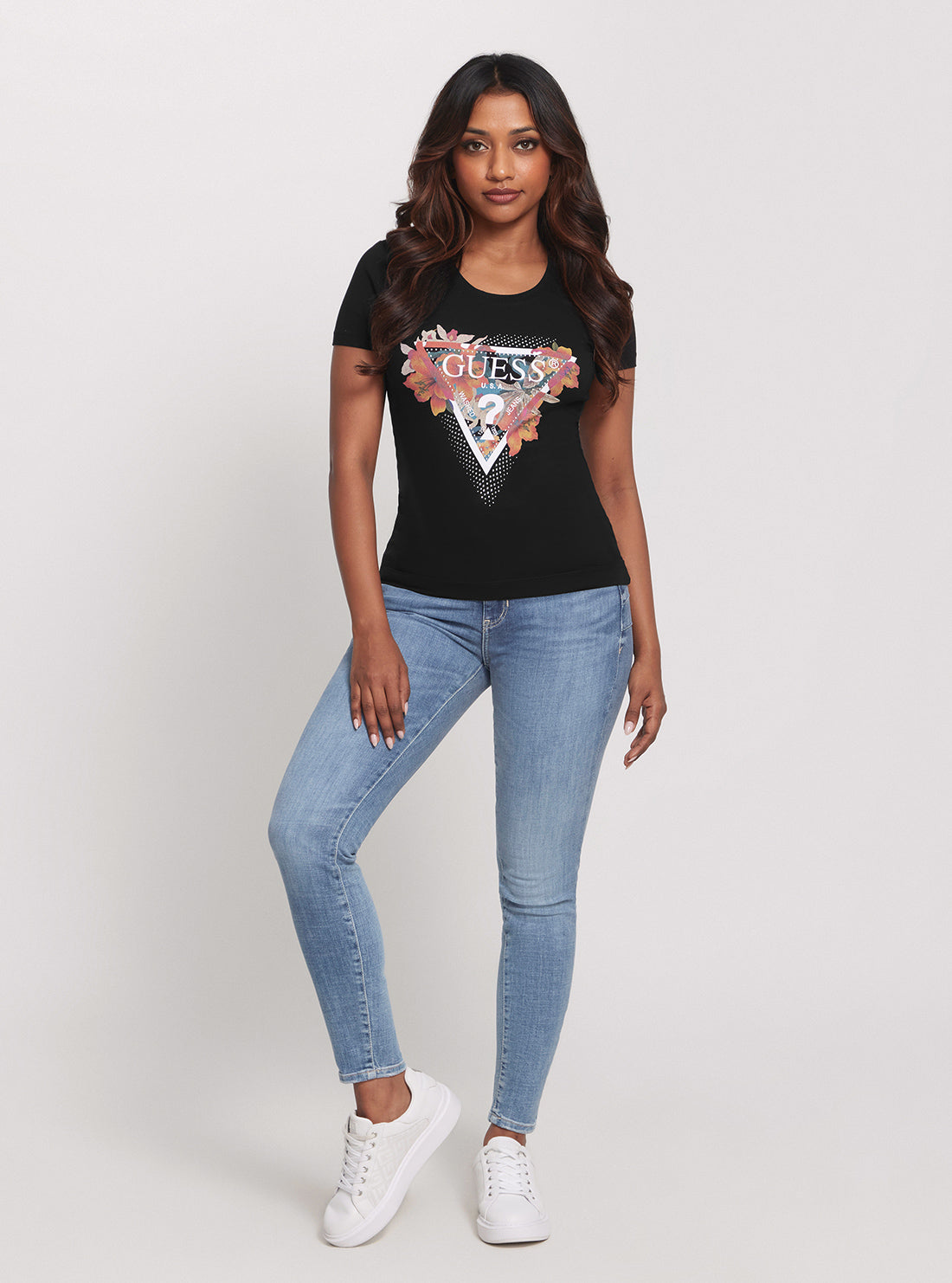 GUESS Eco Black Tropical Triangle T-Shirt full view