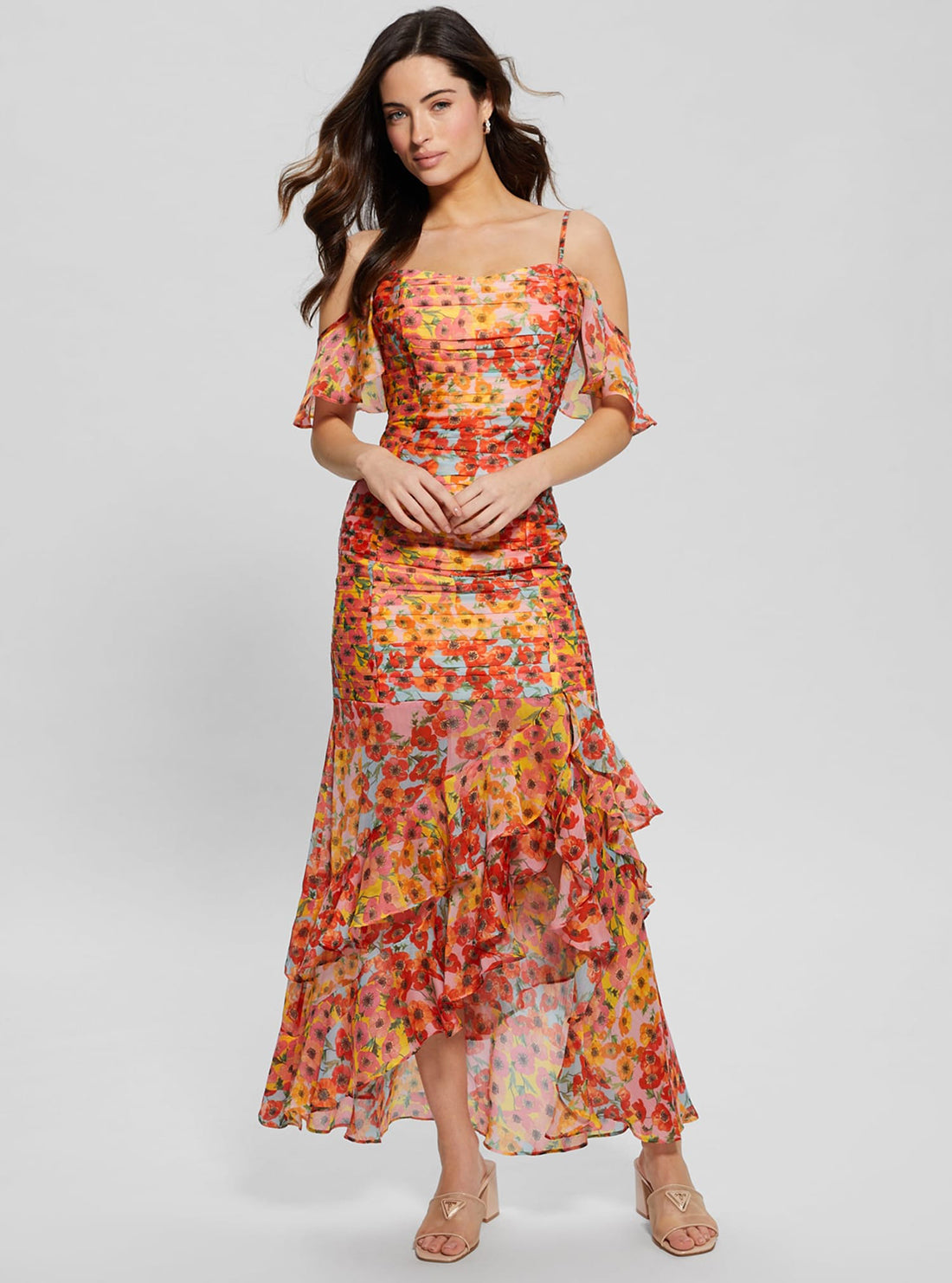 GUESS Eco Red Floral Juliana Maxi Dress full view