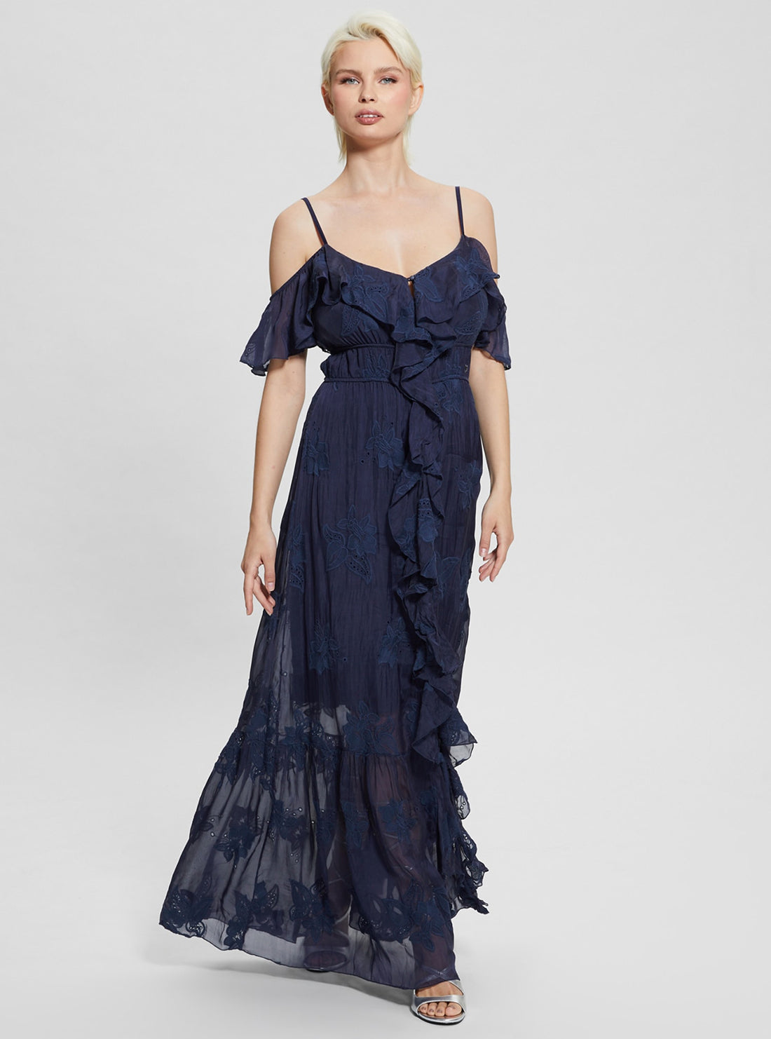 GUESS Navy Elide Maxi Dress front view