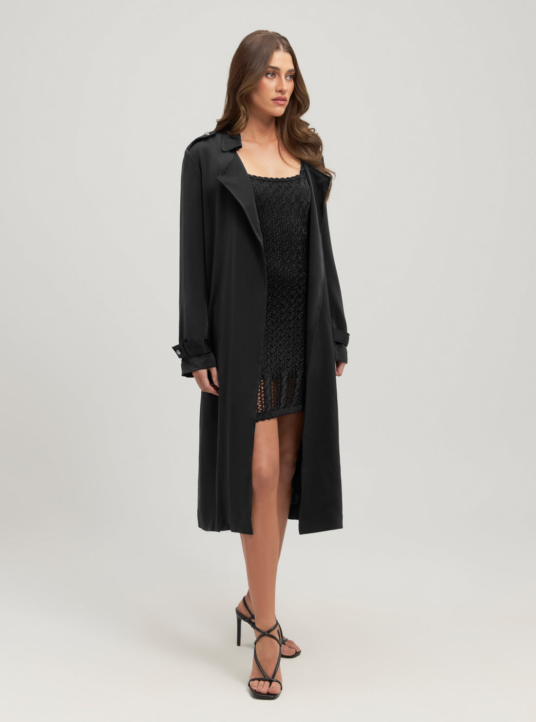 Eco Black Micole Satin Trench Coat