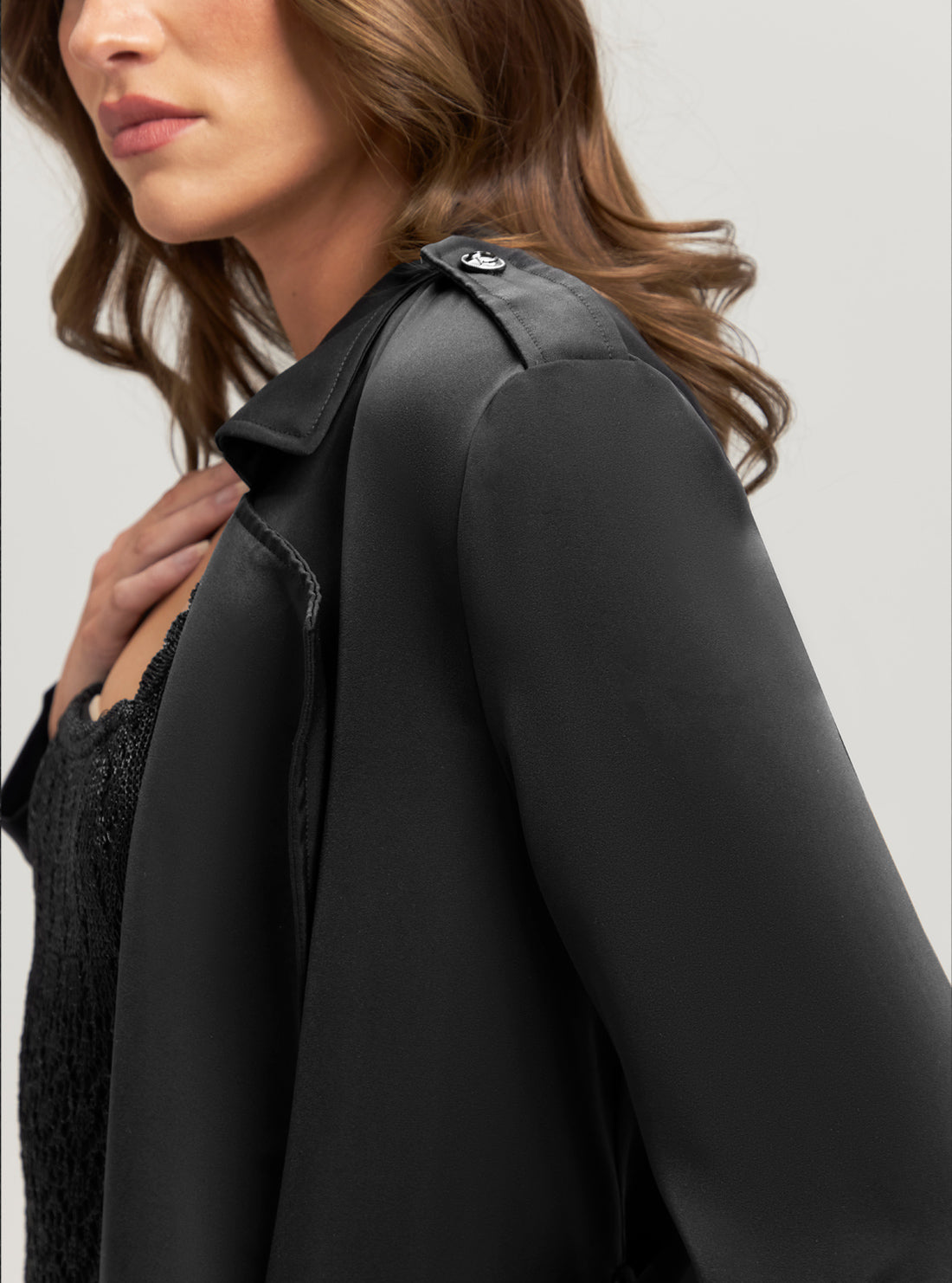 Eco Black Micole Satin Trench Coat