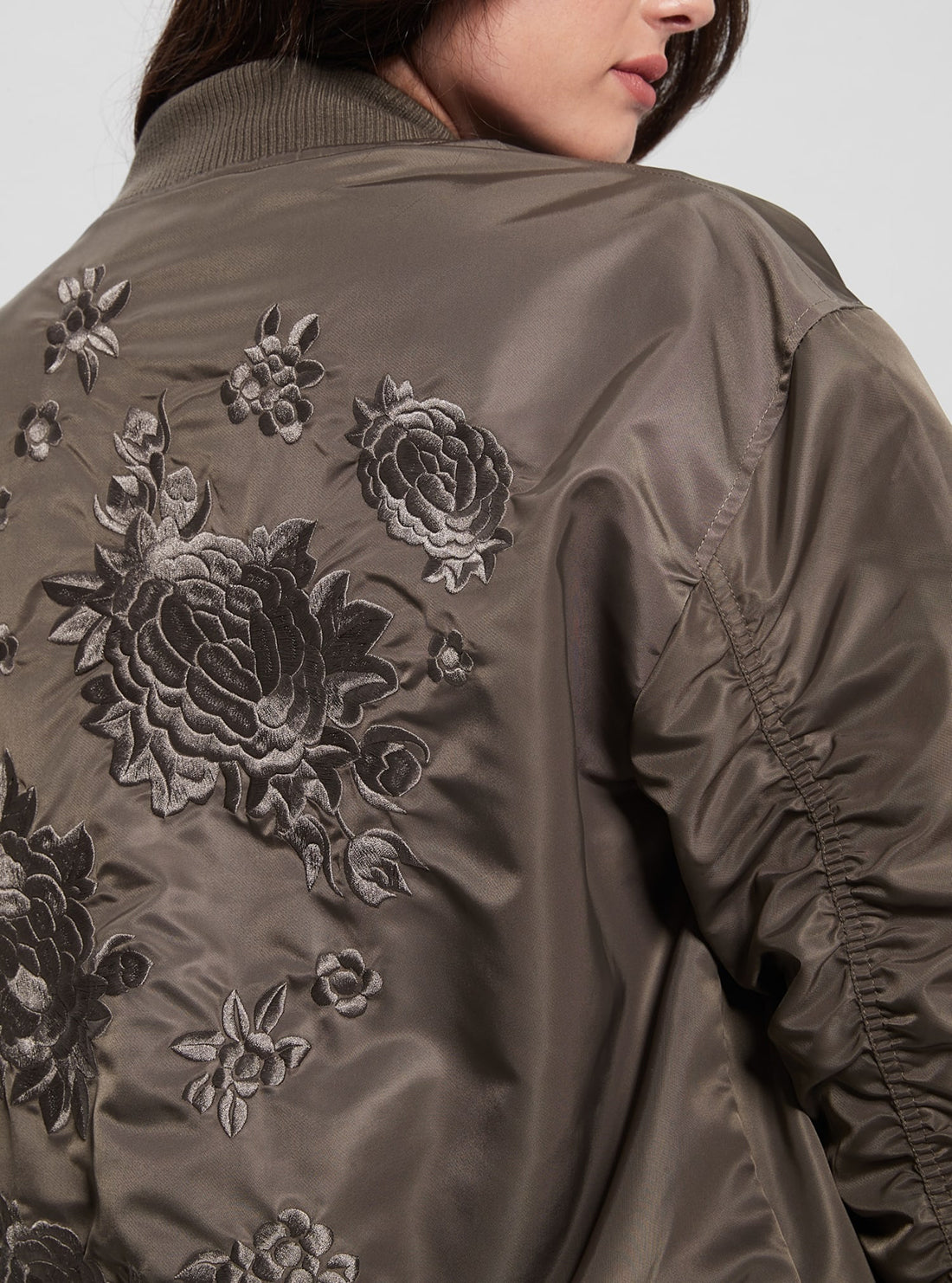 GUESS Brown Birks Oversized Bomber Jacket detail view