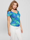 GUESS Eco Blue Floral Emily Top front view