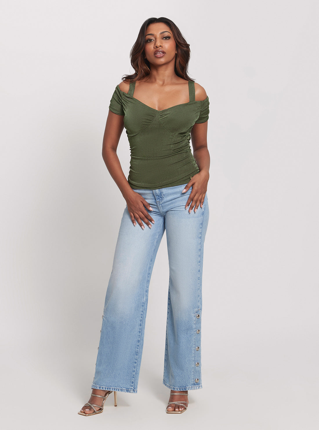 GUESS Khaki Green Emily Rib Top full view