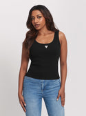 GUESS Black Ribbed Knit Tank Top front view