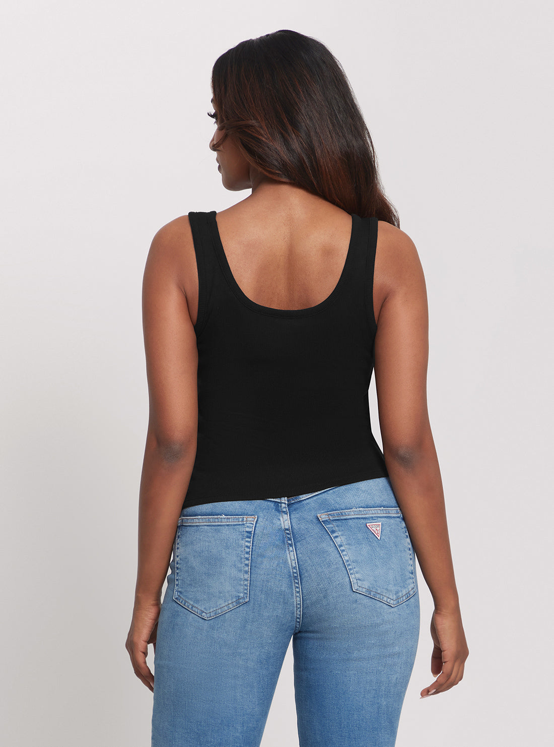 GUESS Black Ribbed Knit Tank Top back view