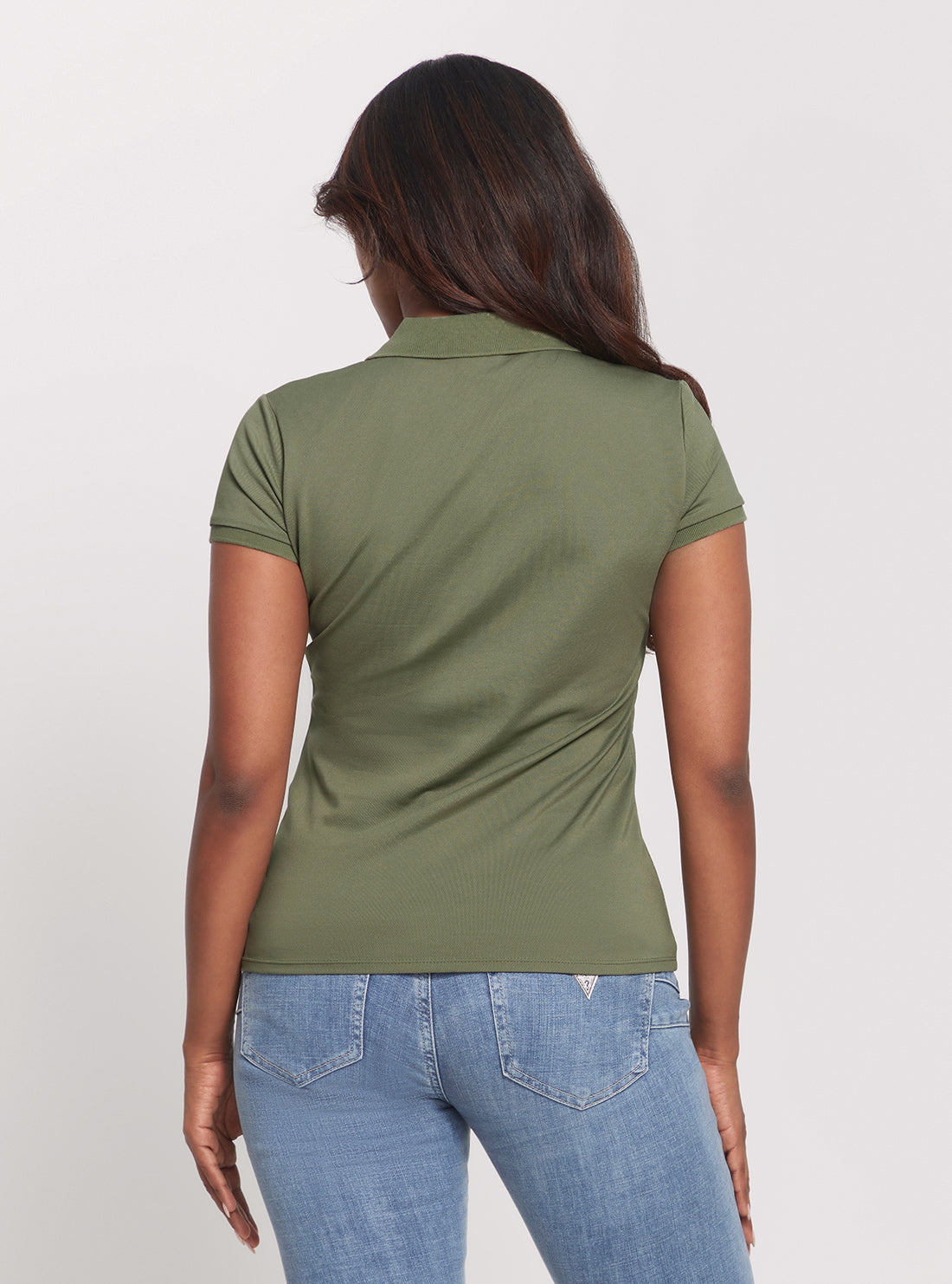 Green Khaki Liza Pique Polo T-Shirt back view