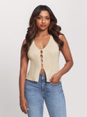 GUESS Beige Alphabet Charm Meghen Knit Top  front view