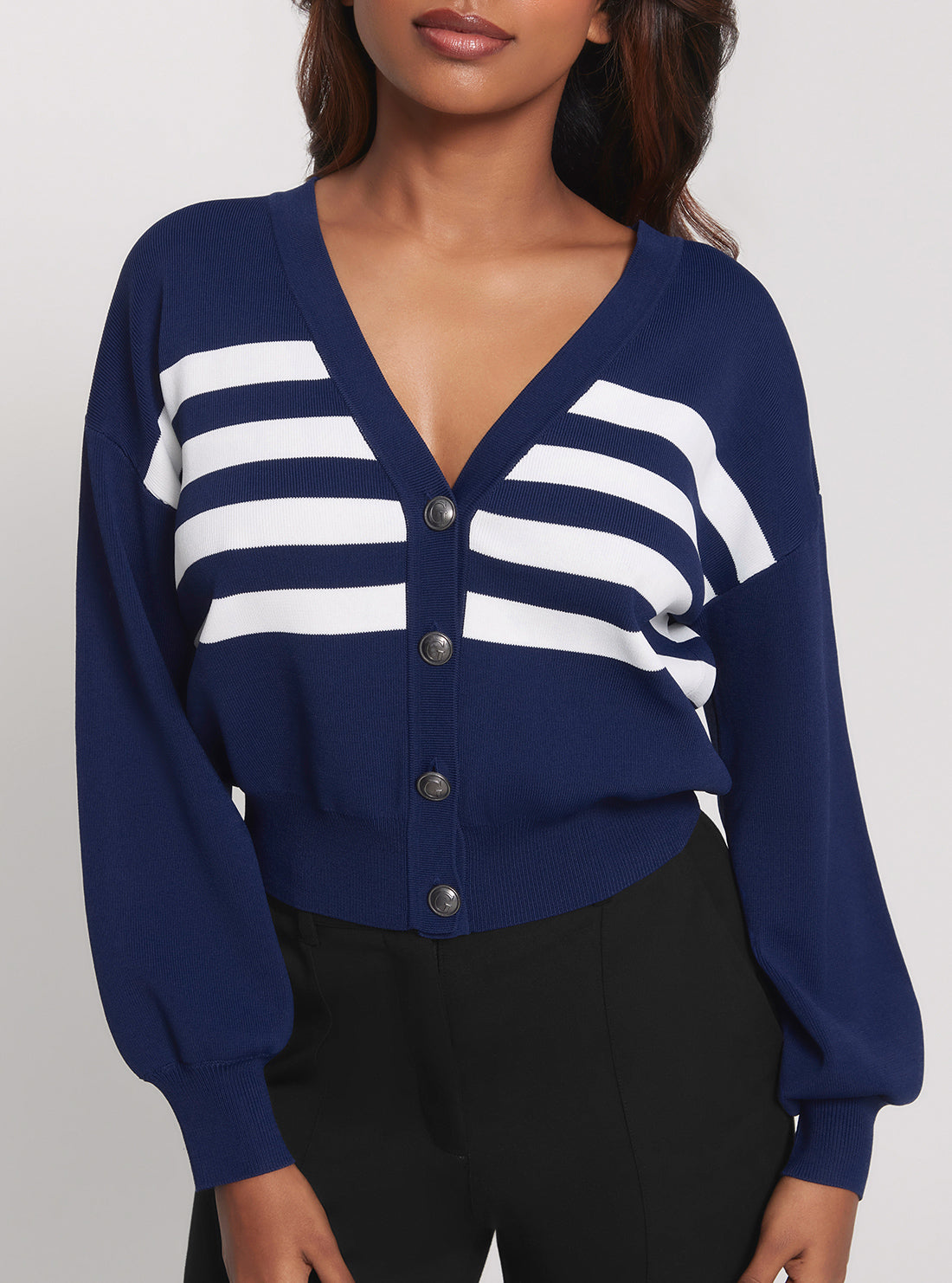 GUESS Navy Stripe Rachel Knit Cardigan front view