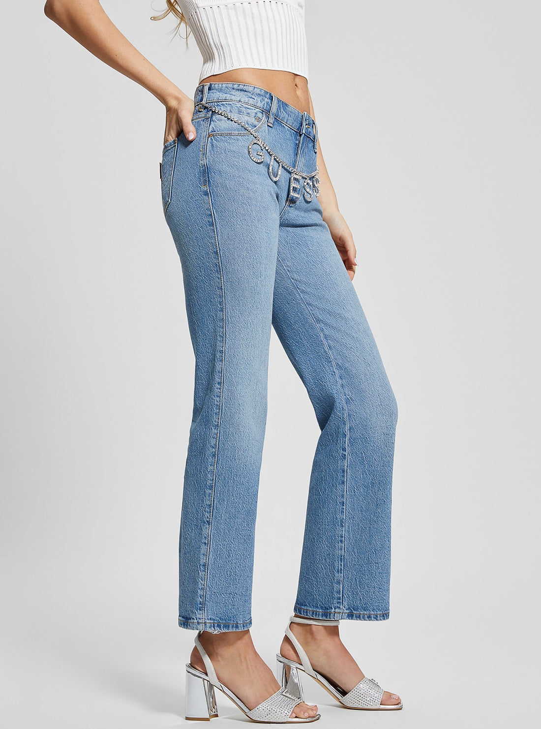 GUESS Mid-Rise Sexy Straight Leg Jeans in Light Wash side view 