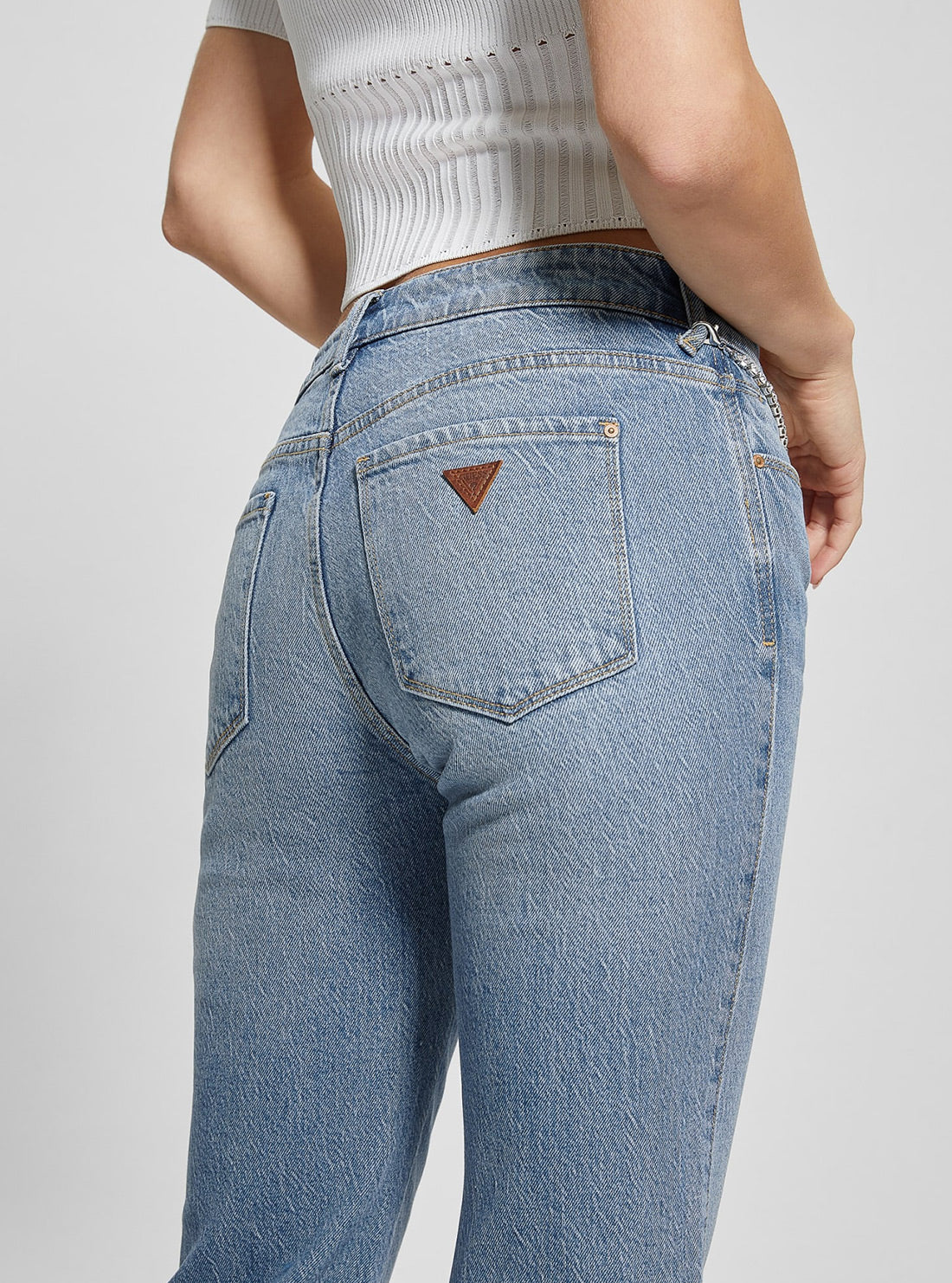 GUESS Mid-Rise Sexy Straight Leg Jeans in Light Wash detail view