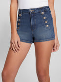 guess womens Eco High-Rise Clash Denim Shorts front view