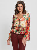 GUESS Floral Print Long Sleeve Demi Top front view