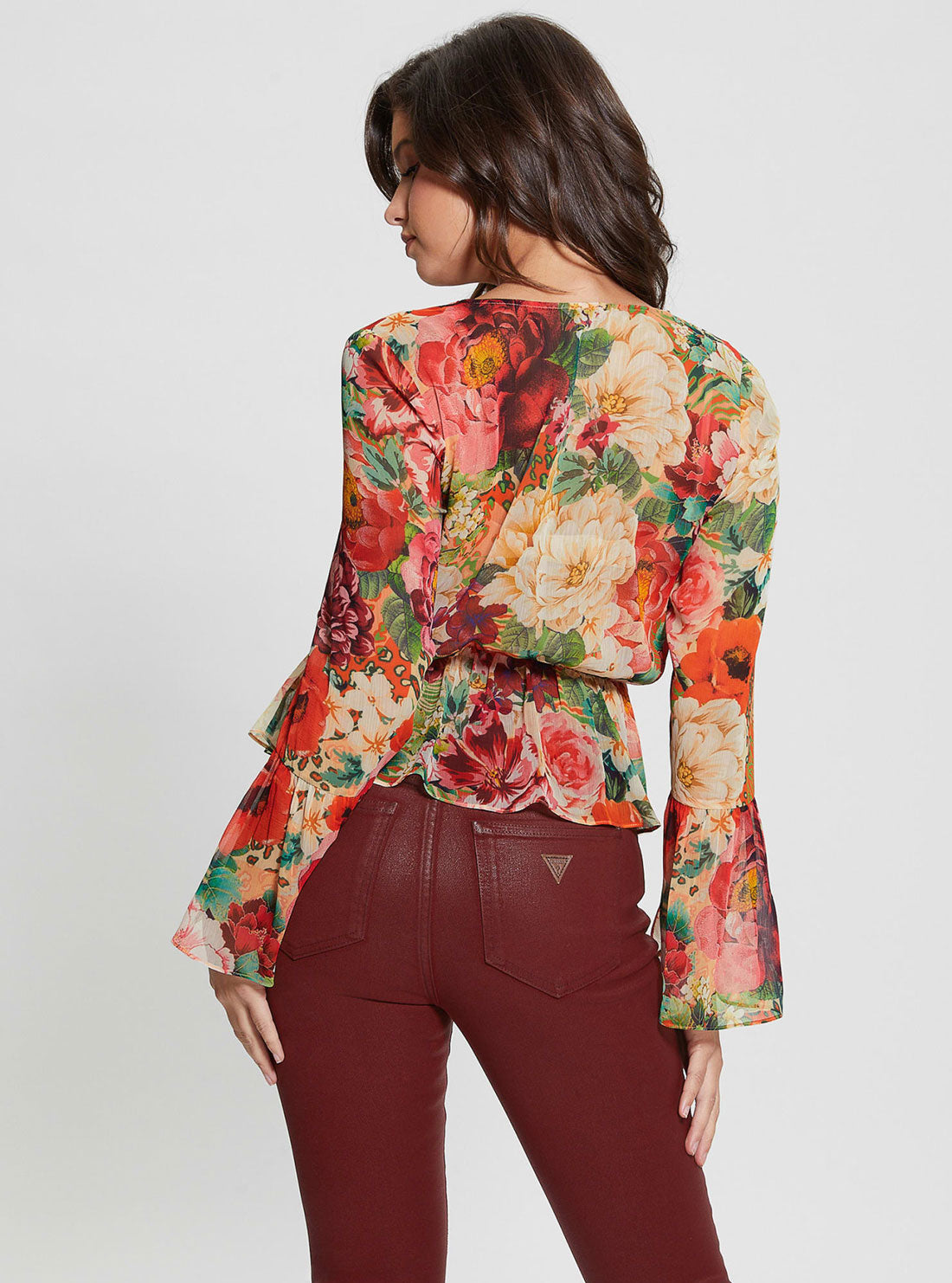 GUESS Floral Print Long Sleeve Demi Top back view