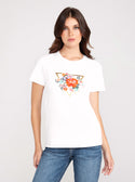 GUESS White Short Sleeve Flower Logo Easy Tee front view