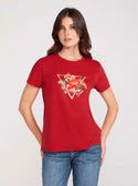 GUESS Red Short Sleeve Flower Logo Easy Tee front view