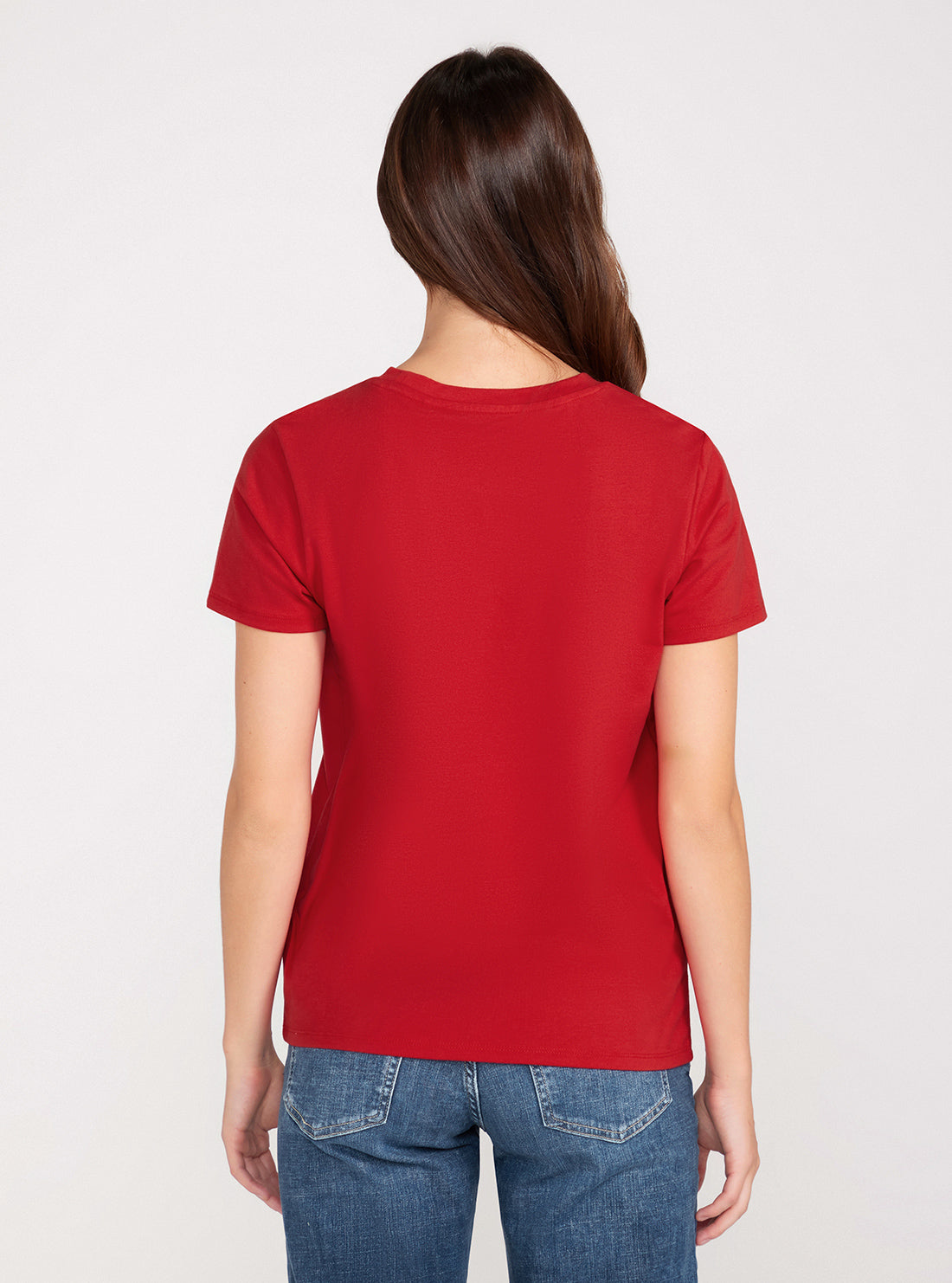GUESS Red Short Sleeve Flower Logo Easy Tee back view
