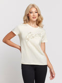 GUESS Cream Short Sleeves Lace Logo T-Shirt front view