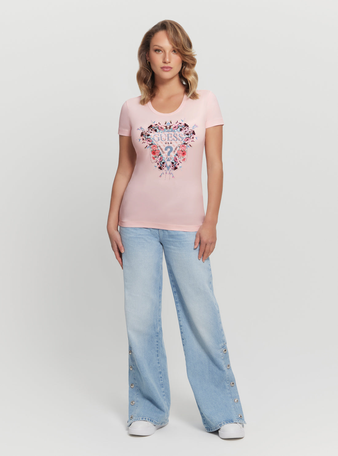 GUESS Pink Flowers Triangle T-Shirt  full view