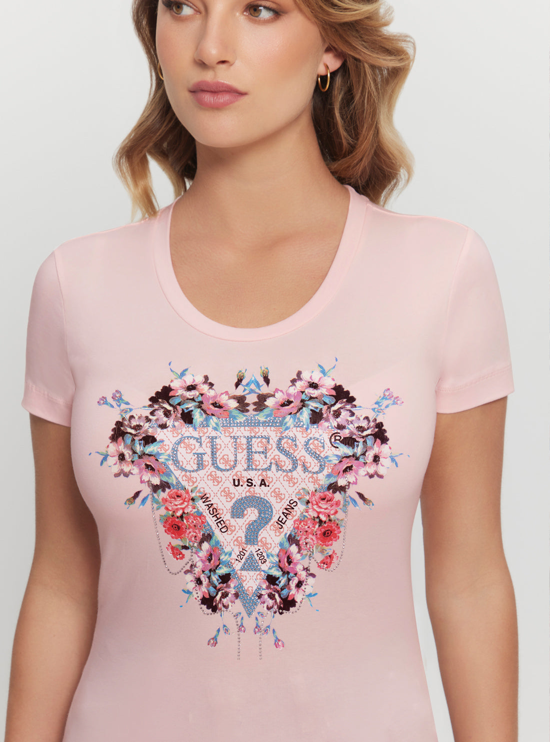 GUESS Pink Flowers Triangle T-Shirt  detail view
