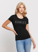 GUESS Black Short Sleeve Stones Logo T-Shirt front view